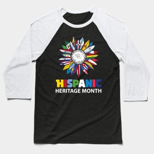 Hispanic Heritage Month Latino Counties Flags Sunflower Baseball T-Shirt